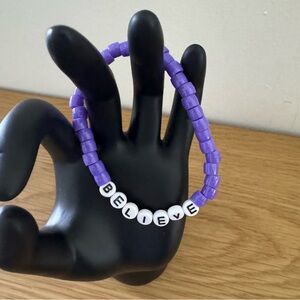 Believe Elastic Beaded Bracelet Purple